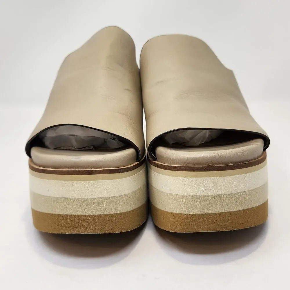 Naked Feet Flow Cream Tan Leather Platform Sandals Women Size 7.5 M Wedge Slide